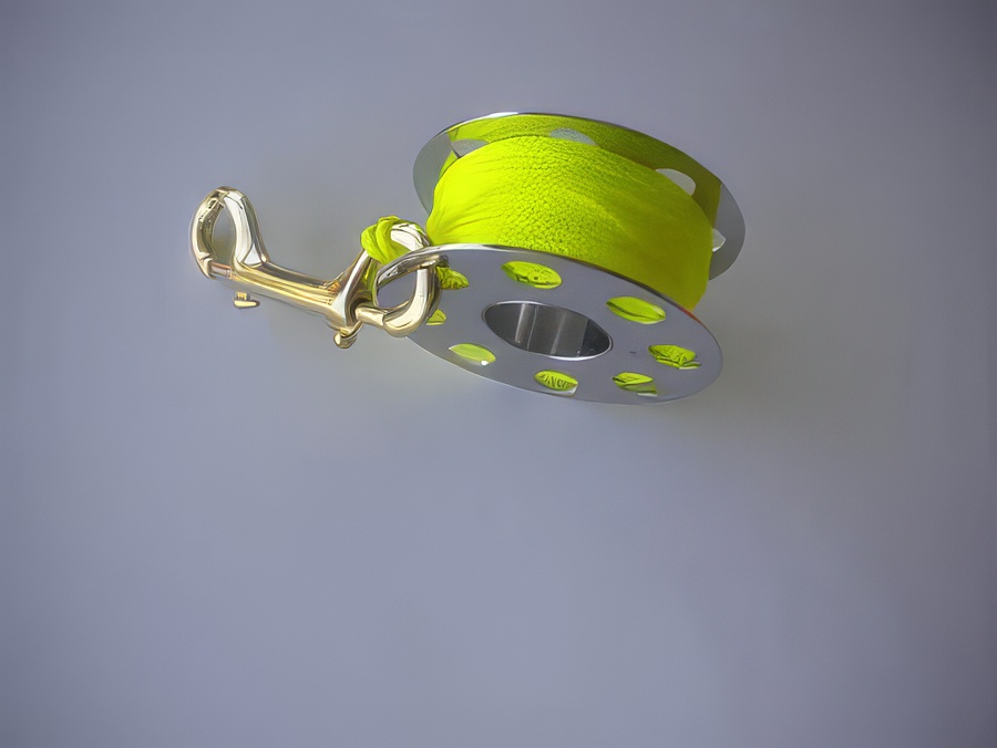  66ft Stainless Steel Finger Spool w/ Neon Yellow Line & 4" Brass Clip! - Product Image