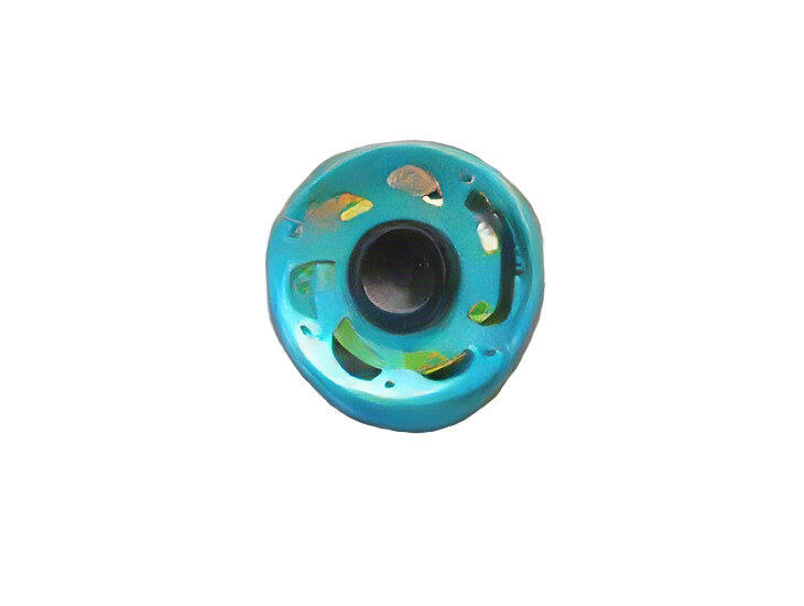 50 Foot Compact Flat Line Finger Spool w/ Internal Spinner / High Viz Yellow line / Aqua-Blue Body - Product Image
